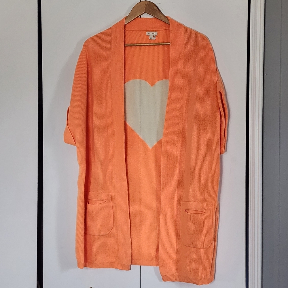Pilcro Cashmere Rare Orange Open-Front Heart Cardigan - Picture 2 of 5